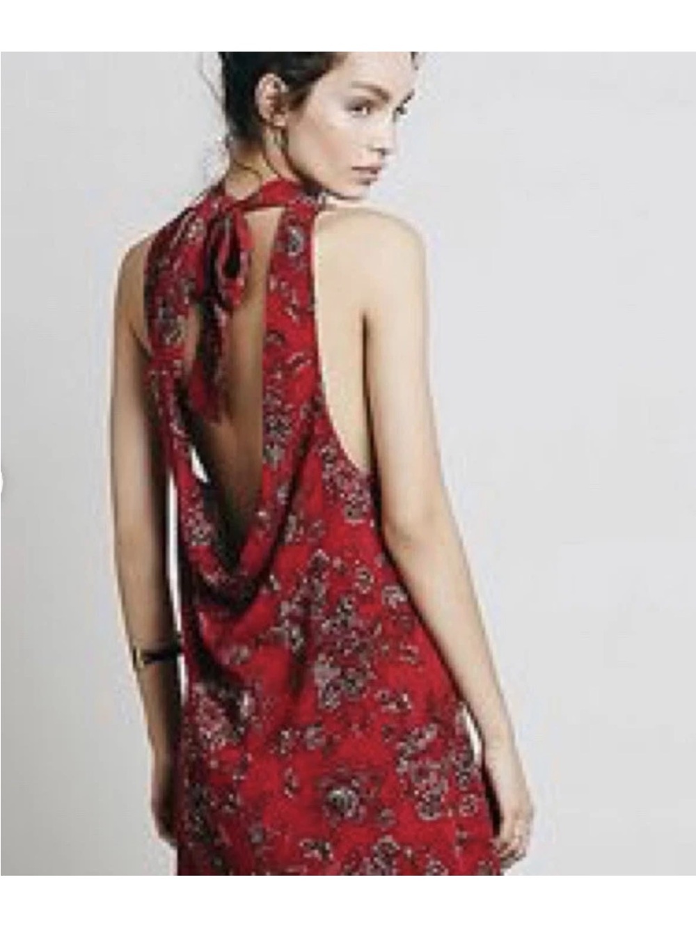 Free People Draped Back Boho Tie Neck Mini Dress